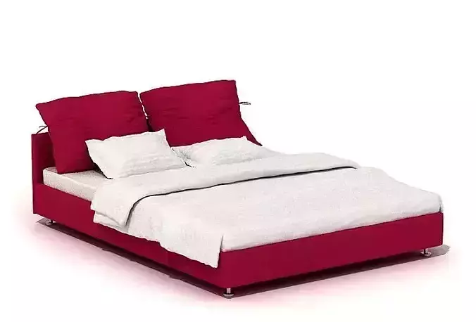 Red And White Bed With Pillows And Blanket