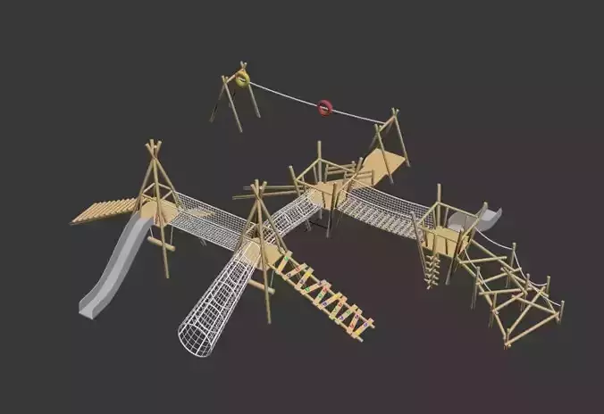 children outdoor large wood amusement equipment 3D model
