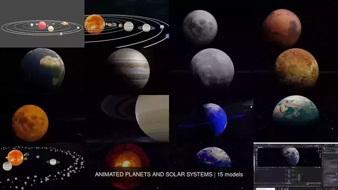 ANIMATED PLANETS AND SOLAR SYSTEMS 3D Model Collection