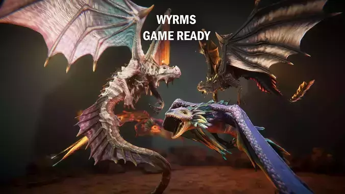Wyrms game ready Low-poly 3D model