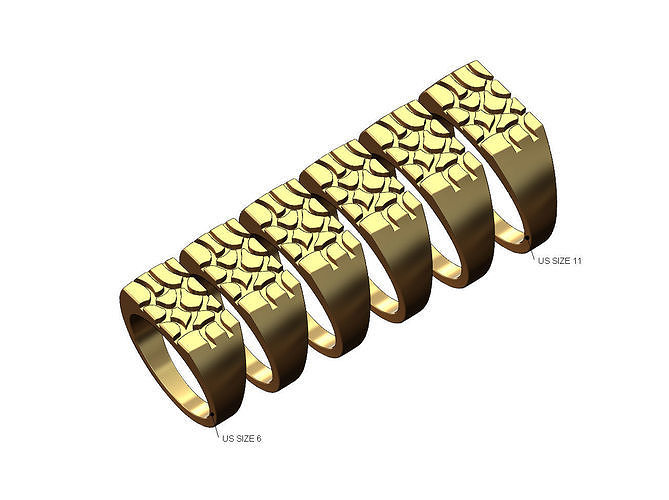 Nugget rectangular signet ring US sizes 6to11 3D print model