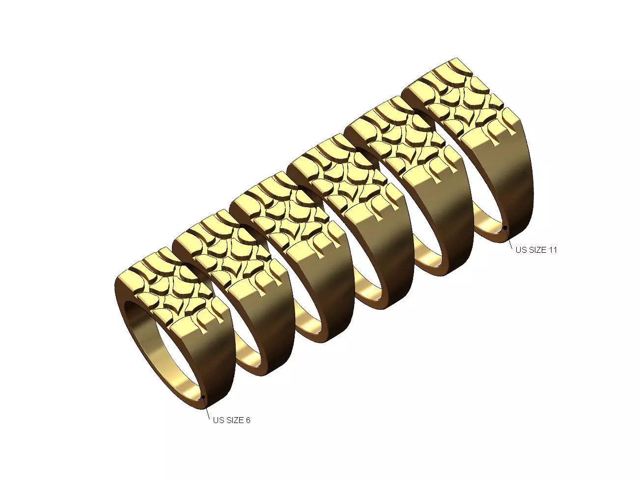 Nugget rectangular signet ring US sizes 6to11 3D print model_0