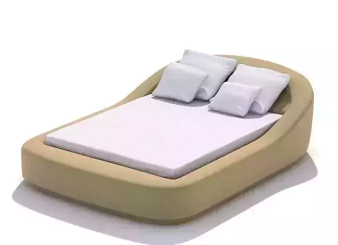 Tan Rounded Double Bed 3D model
