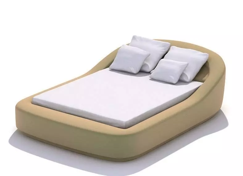 Tan Rounded Double Bed 3D model_0