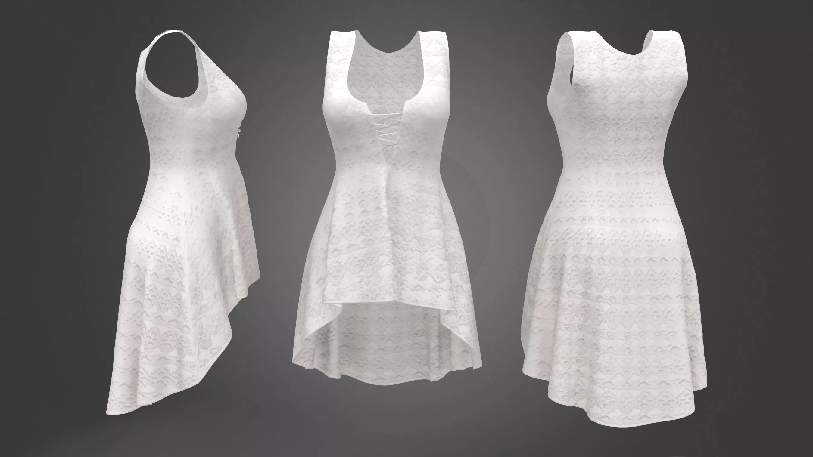 Lace-up Front Hem Dress Low-poly 3D model_0