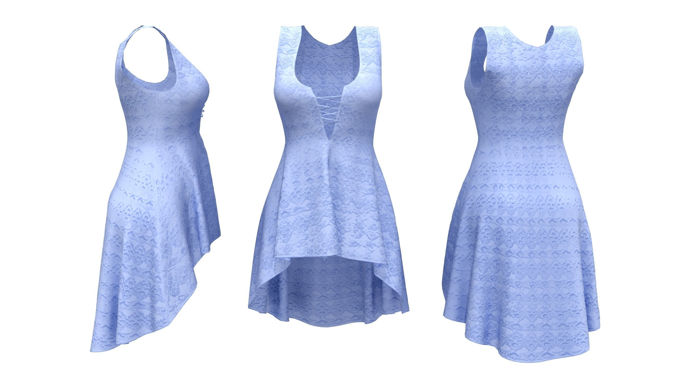 Lace-up Front Hem Dress Low-poly 3D model_2