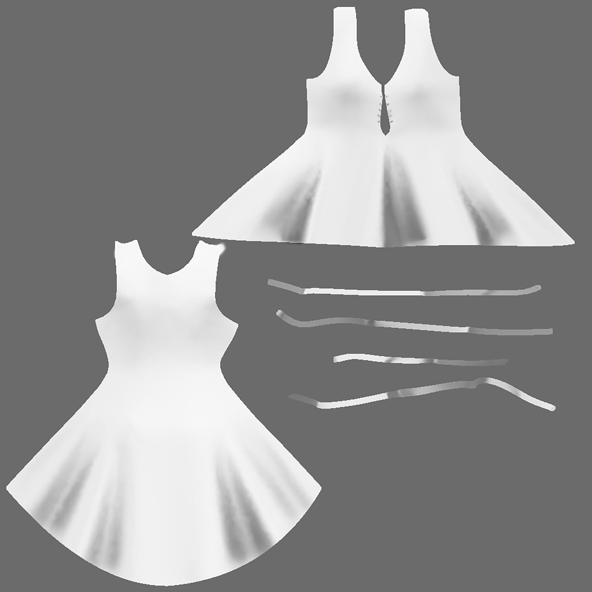 Lace-up Front Hem Dress Low-poly 3D model_15