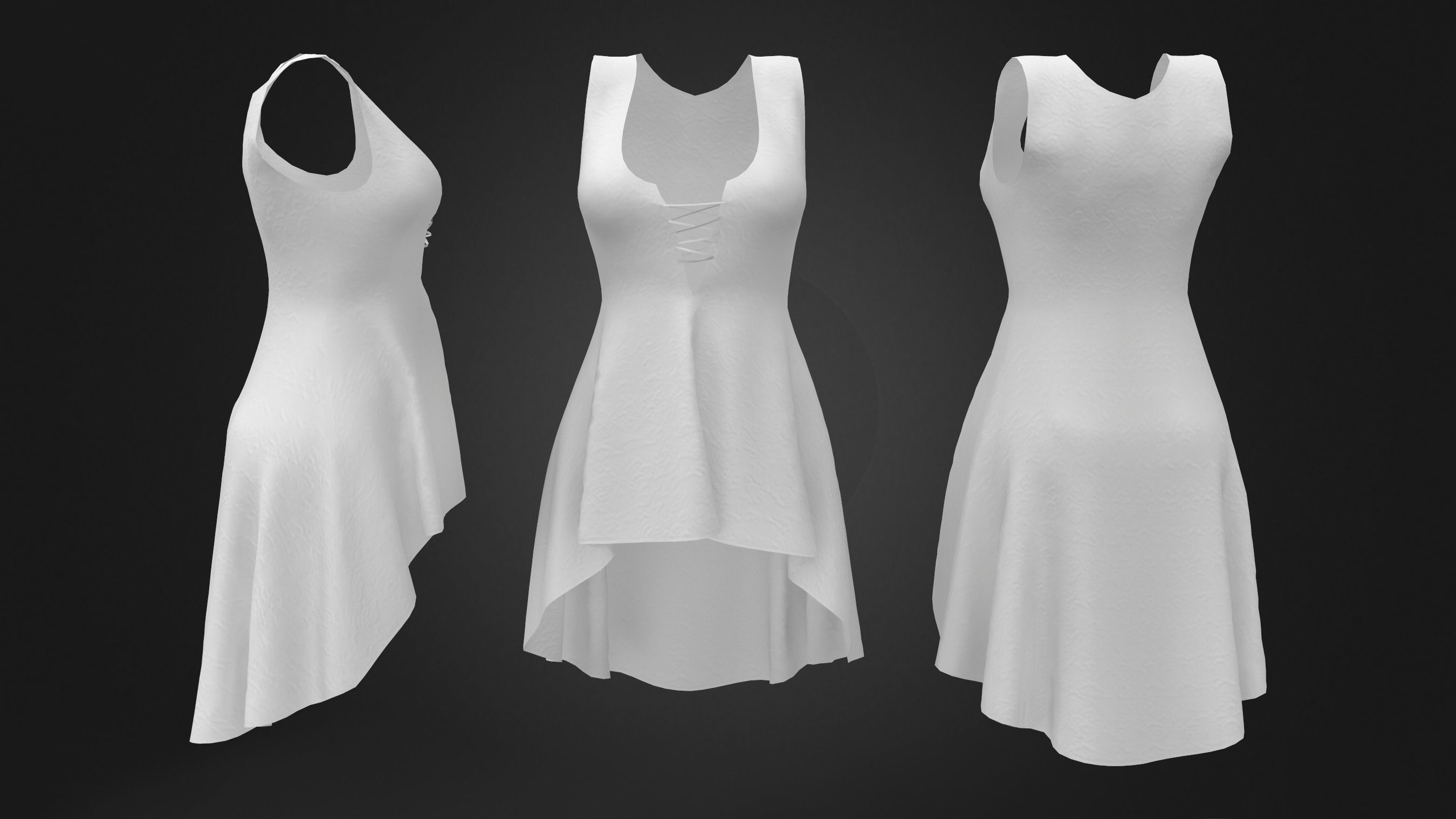 Lace-up Front Hem Dress Low-poly 3D model_7