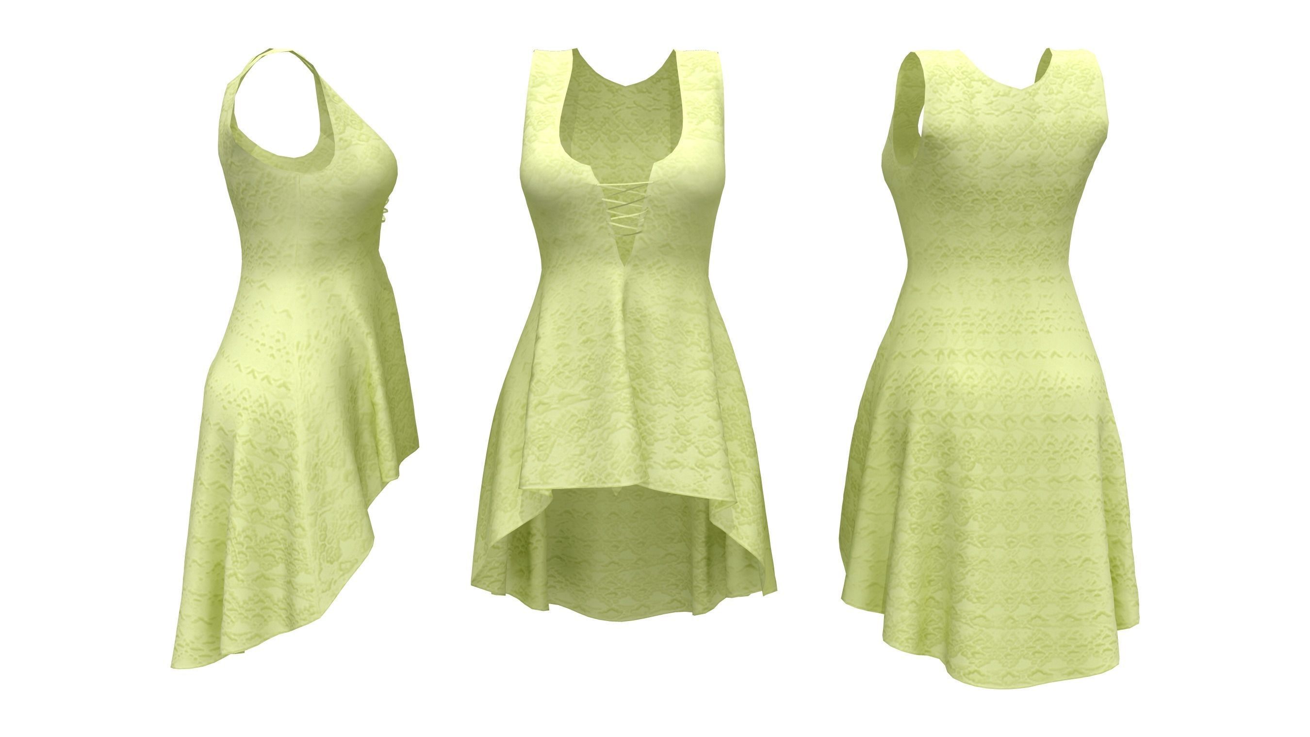 Lace-up Front Hem Dress Low-poly 3D model_3