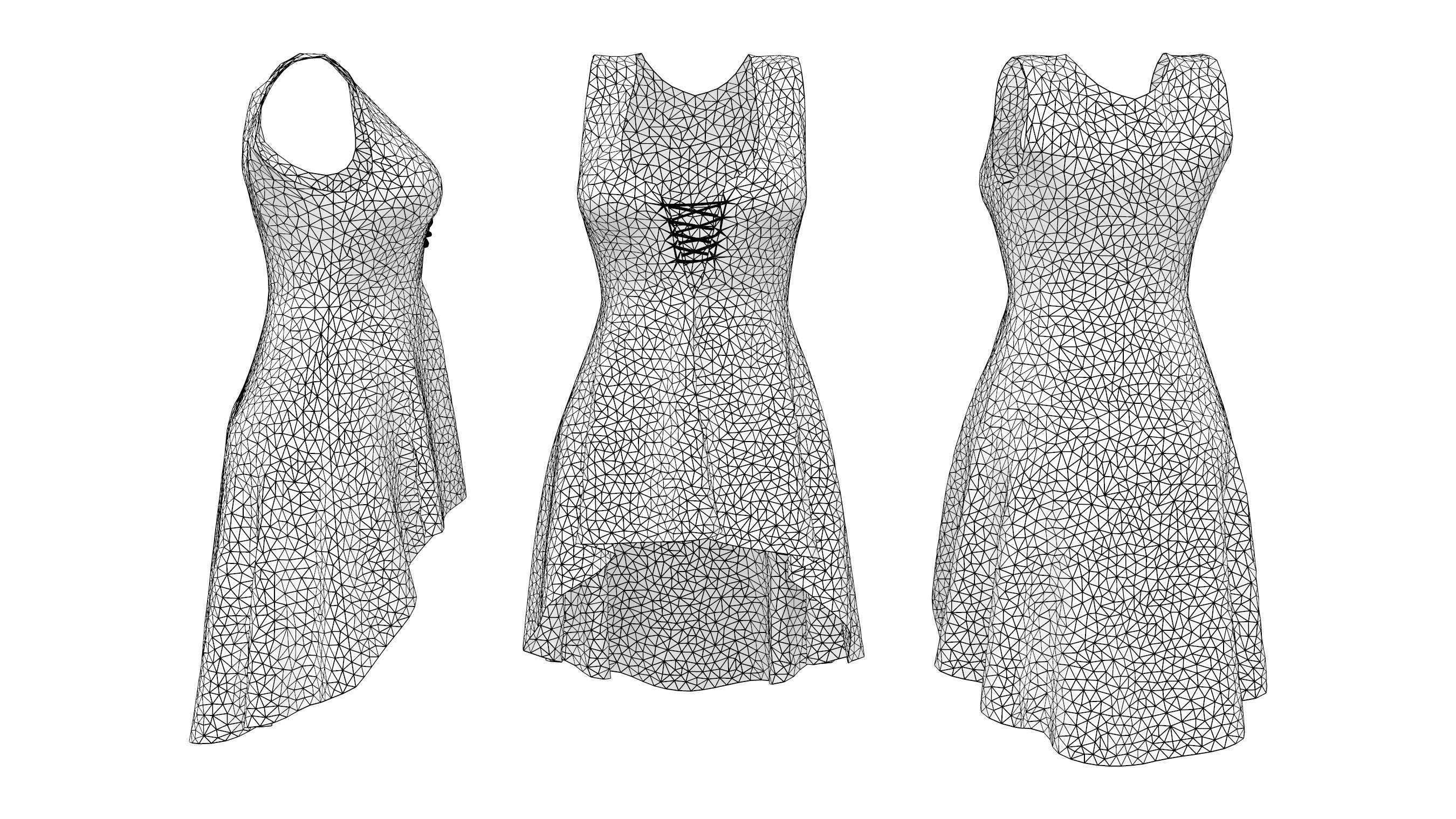 Lace-up Front Hem Dress Low-poly 3D model_6