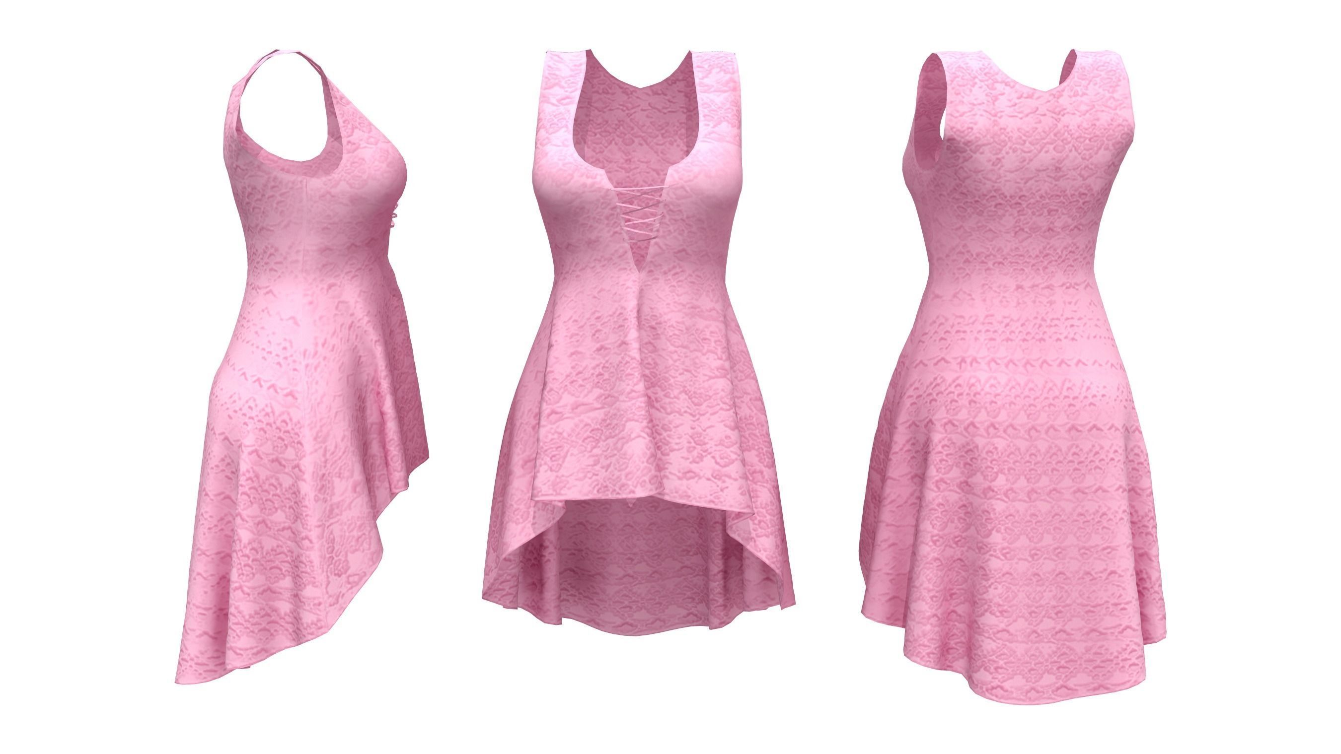 Lace-up Front Hem Dress Low-poly 3D model_5