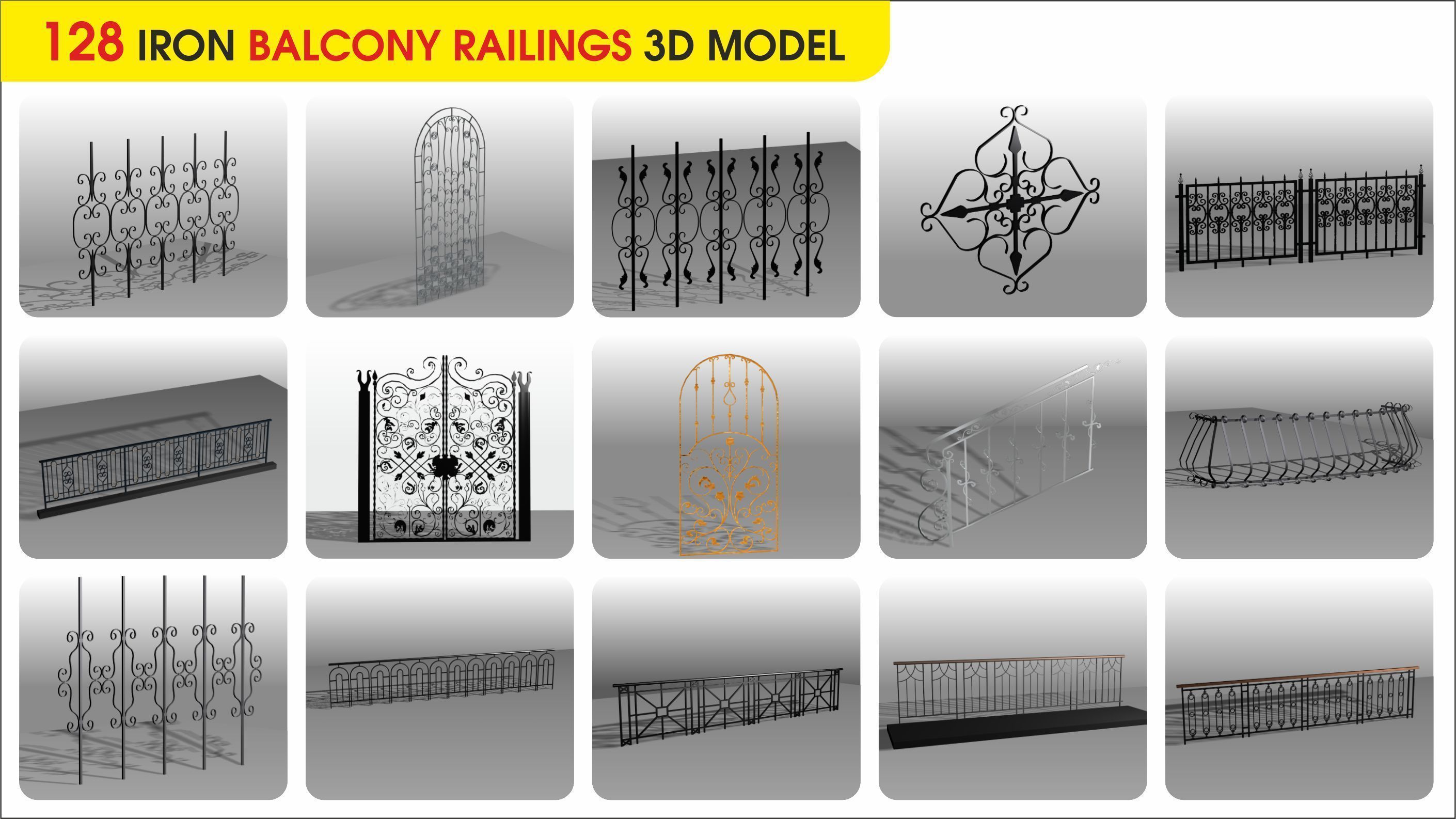 128 IRON BALCONY RAILINGS 3D MODEL 3D model_1