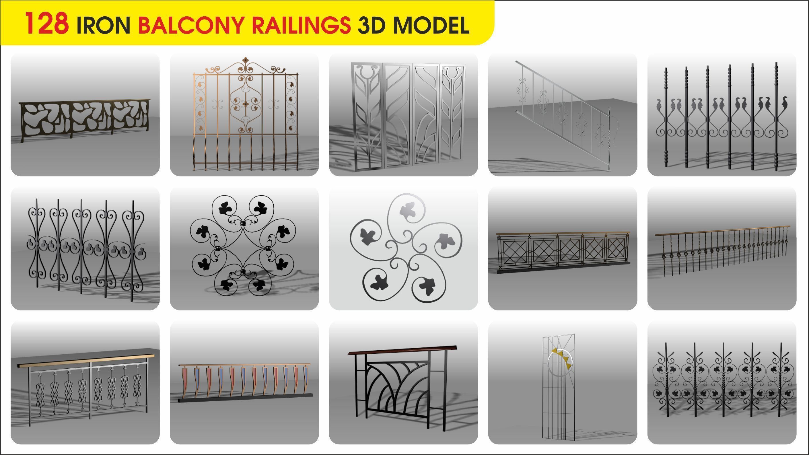 128 IRON BALCONY RAILINGS 3D MODEL 3D model_2