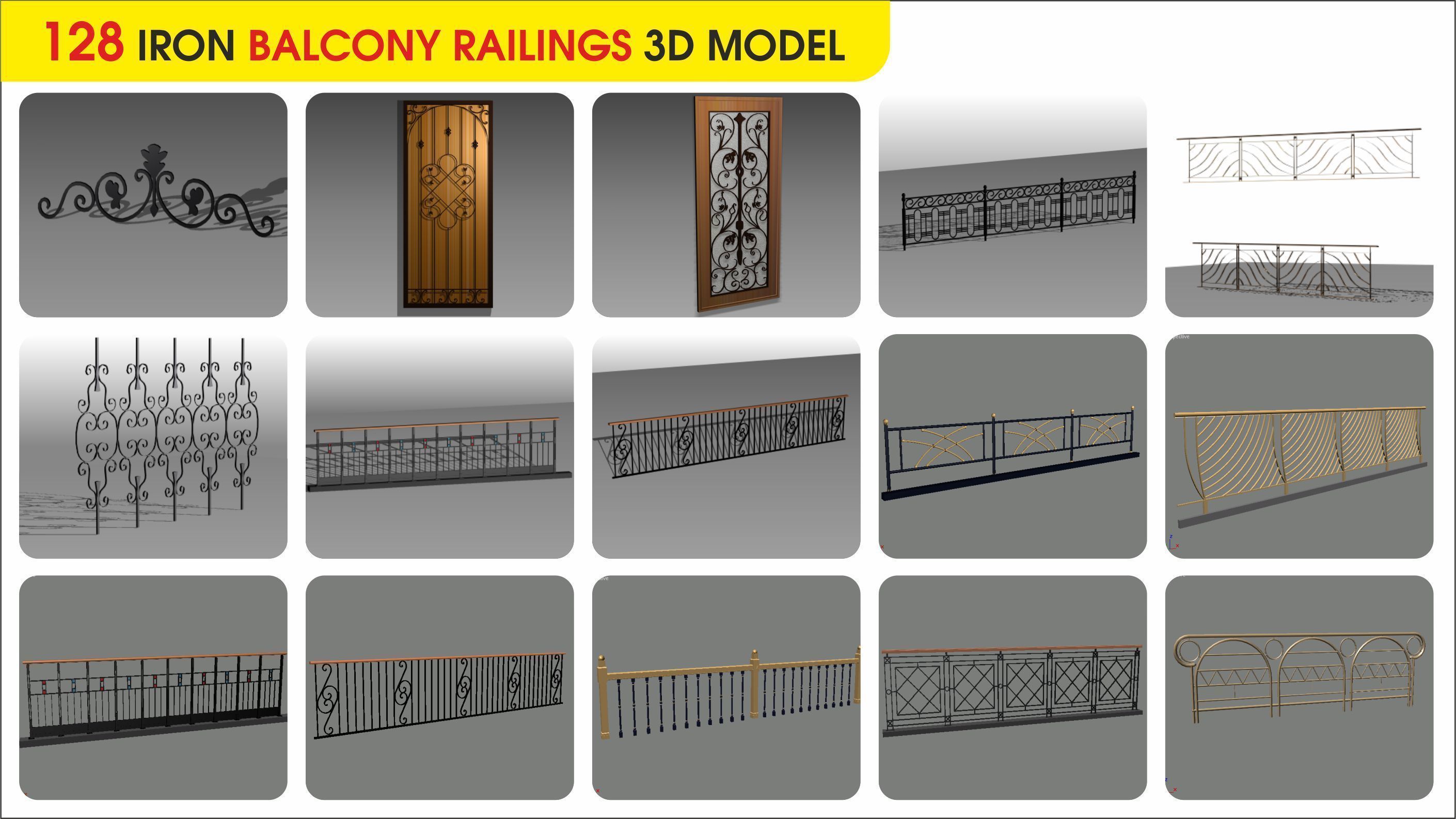 128 IRON BALCONY RAILINGS 3D MODEL 3D model_3