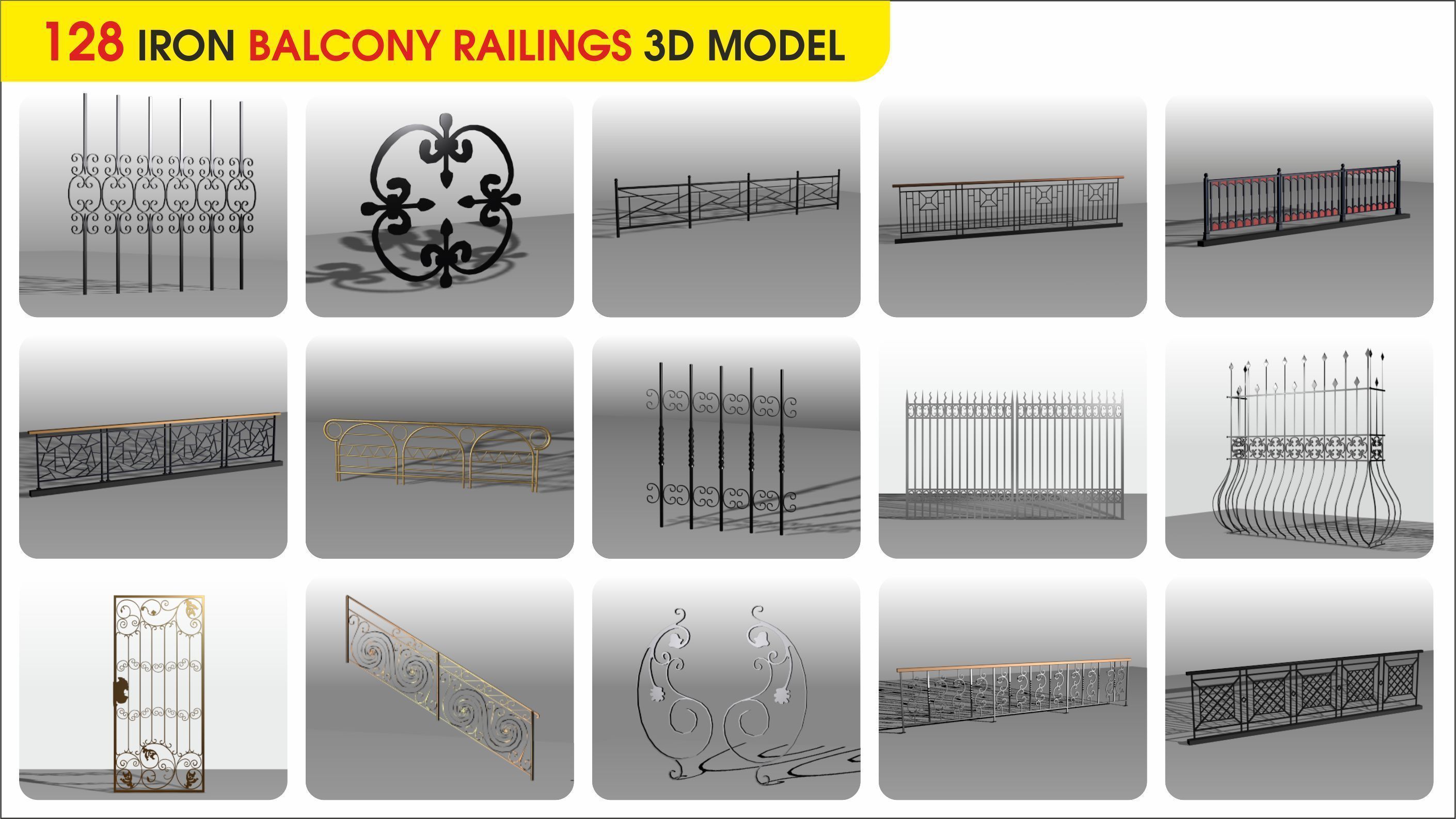 128 IRON BALCONY RAILINGS 3D MODEL 3D model_4