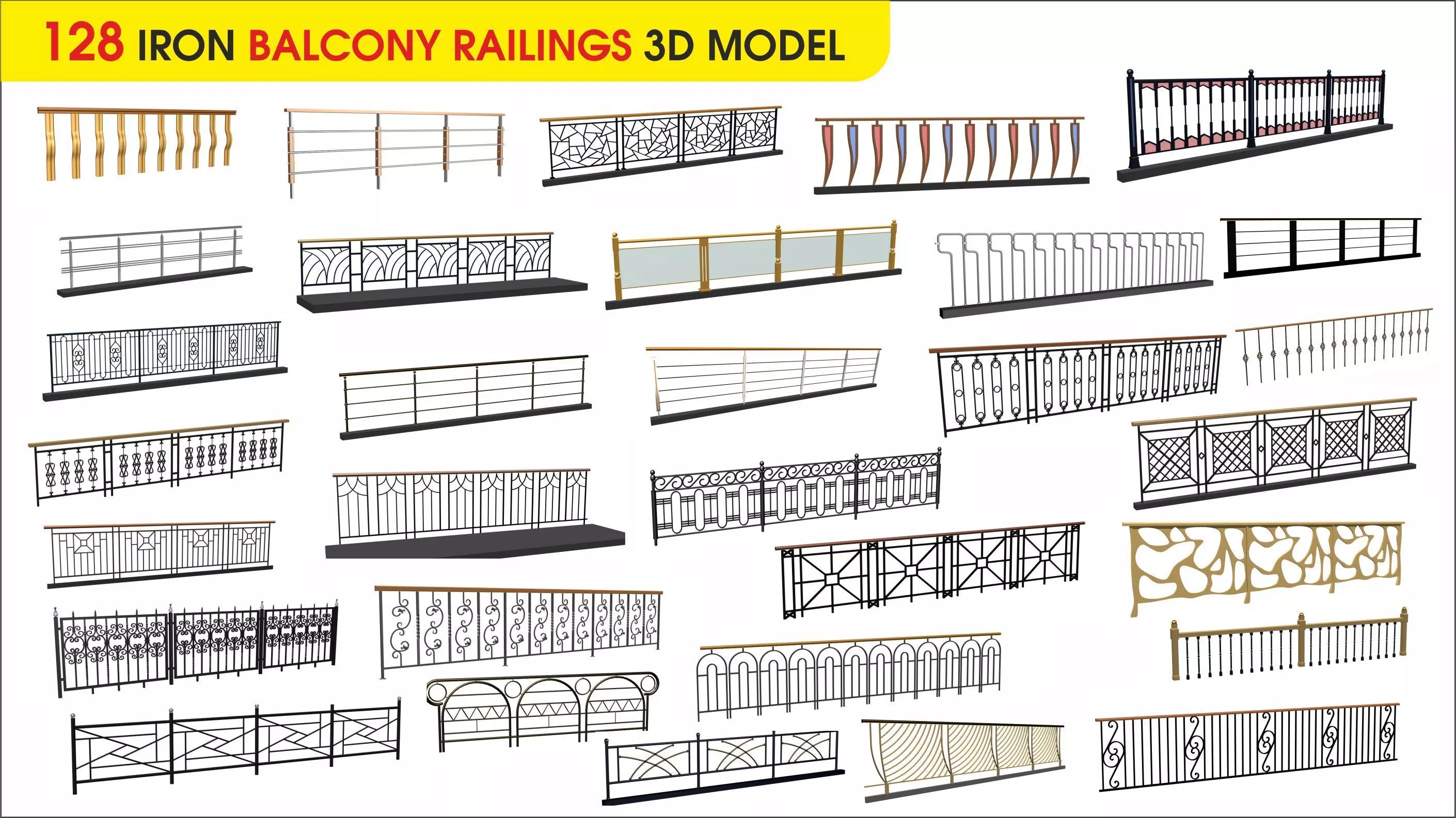 128 IRON BALCONY RAILINGS 3D MODEL 3D model_0