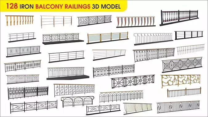 128 IRON BALCONY RAILINGS 3D MODEL