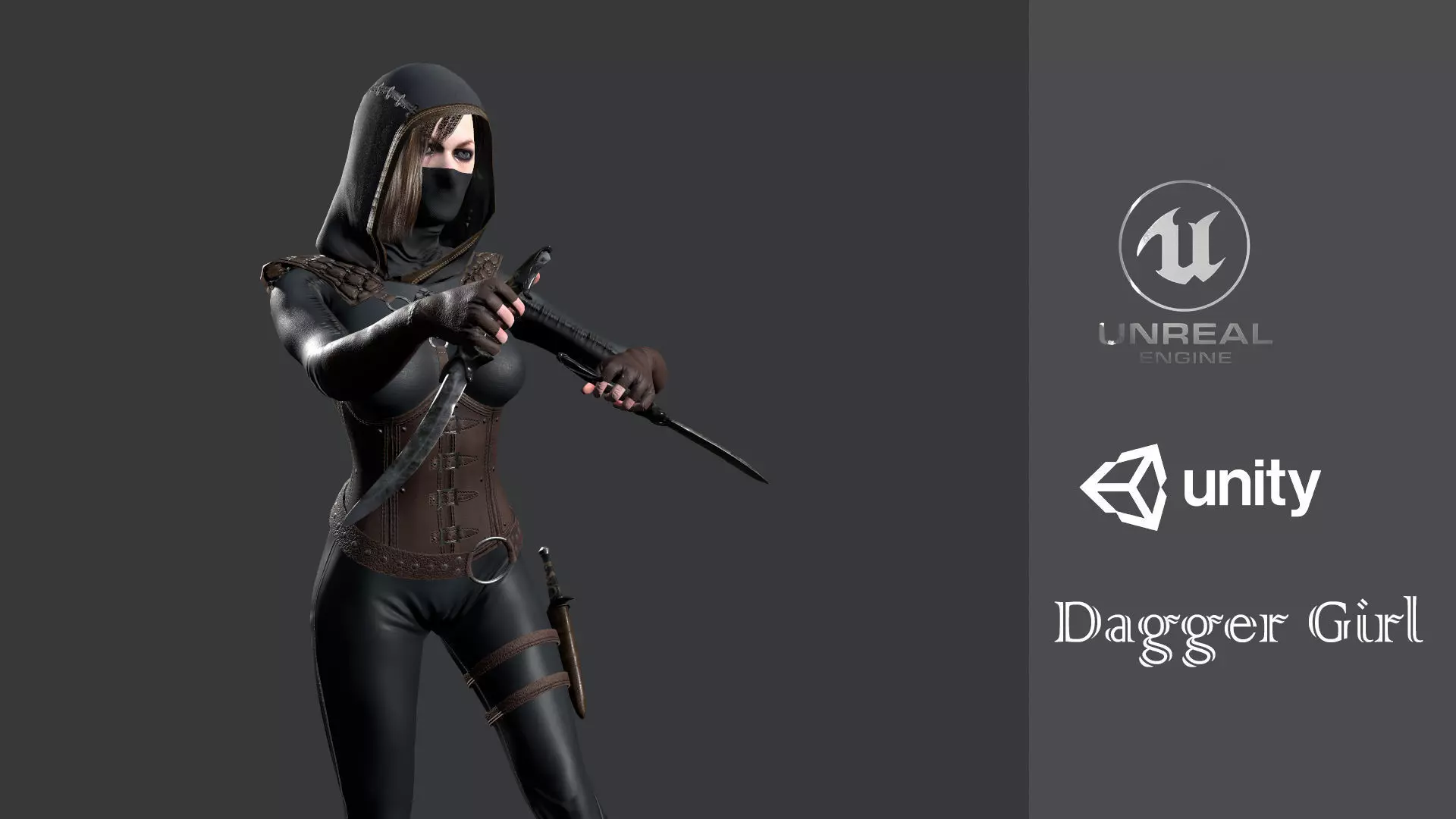 Dagger girl assassin Low-poly 3D model