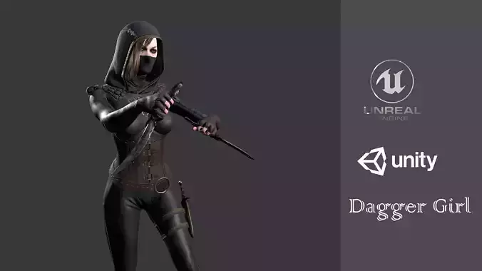 Dagger girl assassin  Low-poly 3D model