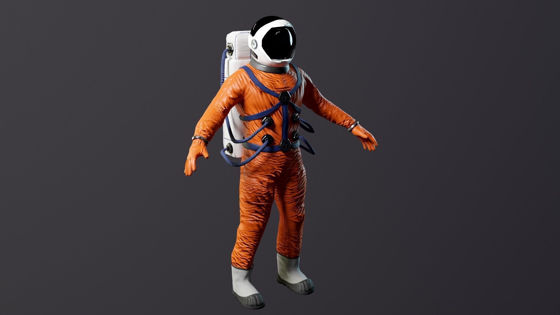 Astronaut in orange suit Low-poly 3D model_8