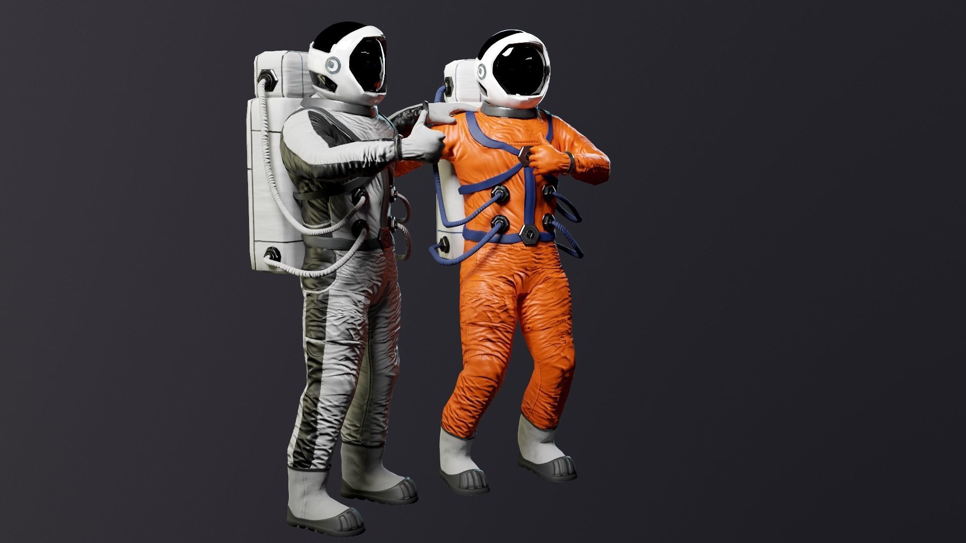 Astronaut in orange suit Low-poly 3D model_7