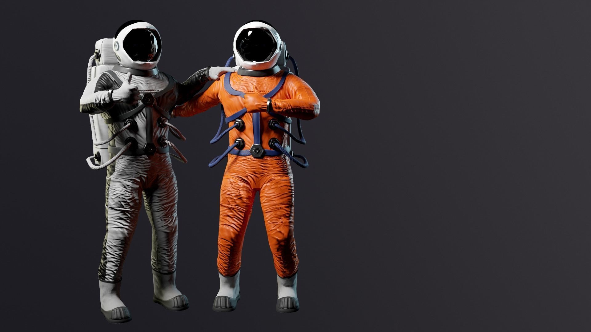 Astronaut in orange suit Low-poly 3D model_35