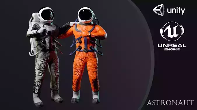 Astronaut in orange suit Low-poly 3D model
