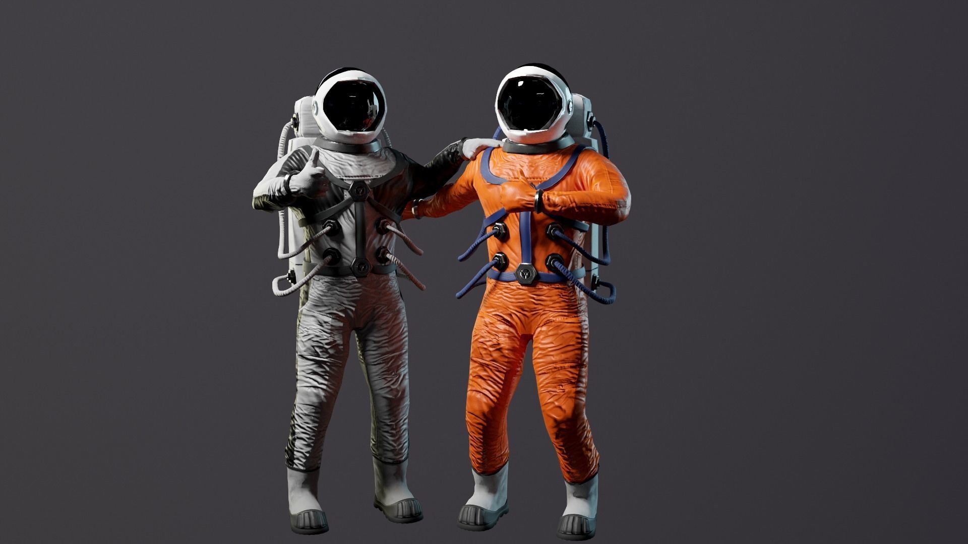 Astronaut in orange suit Low-poly 3D model_3