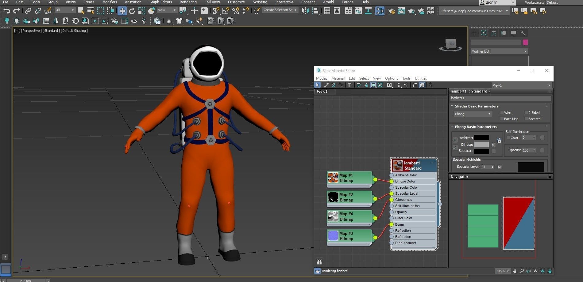 Astronaut in orange suit Low-poly 3D model_6