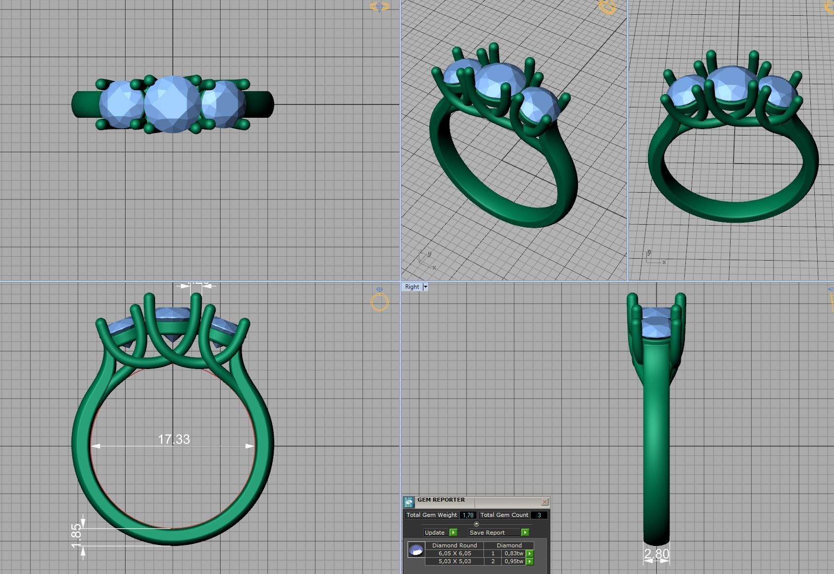 Trellis Three Stone Engagement Ring 6mm Main Stone 3dmodel 3D print model_6