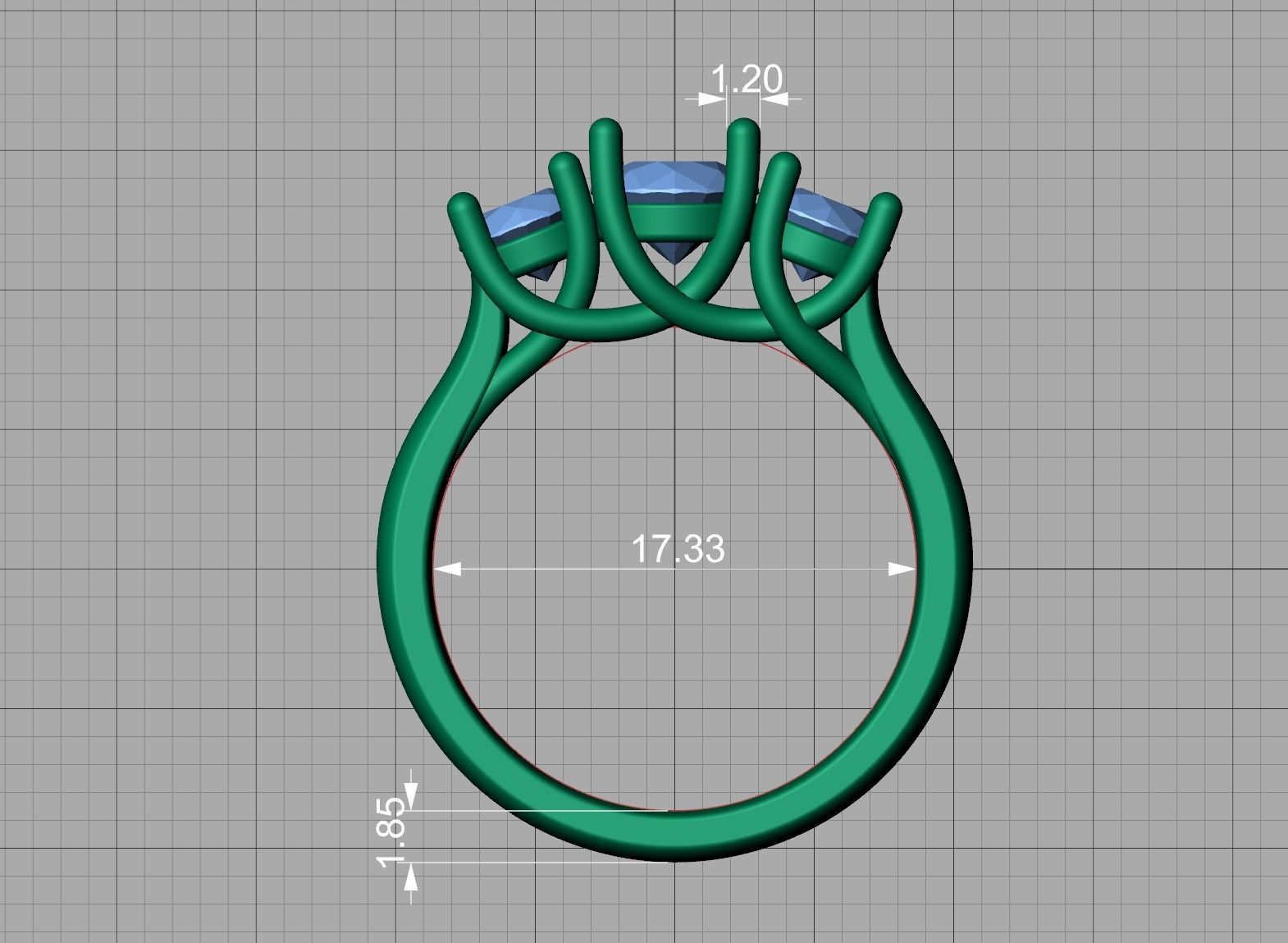 Trellis Three Stone Engagement Ring 6mm Main Stone 3dmodel 3D print model_25