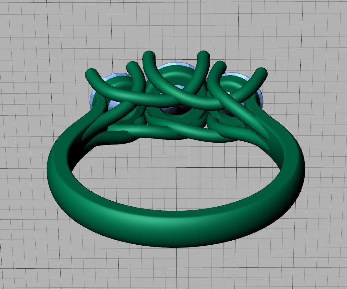 Trellis Three Stone Engagement Ring 6mm Main Stone 3dmodel 3D print model_30