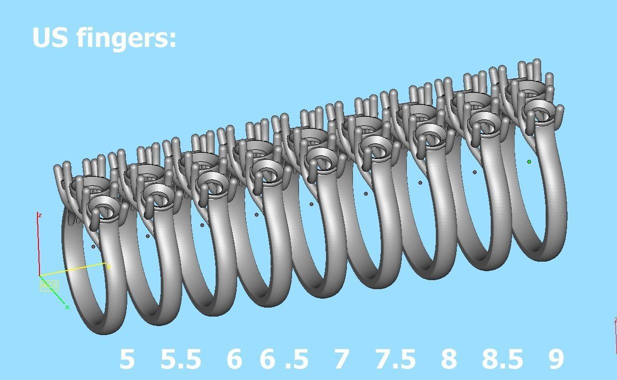 Trellis Three Stone Engagement Ring 6mm Main Stone 3dmodel 3D print model_8