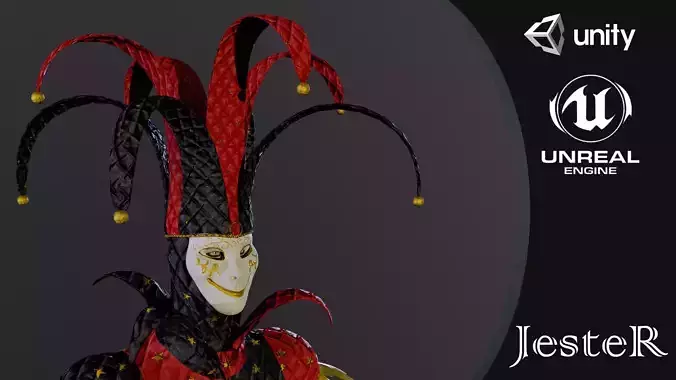 Jester clown Low-poly 3D model