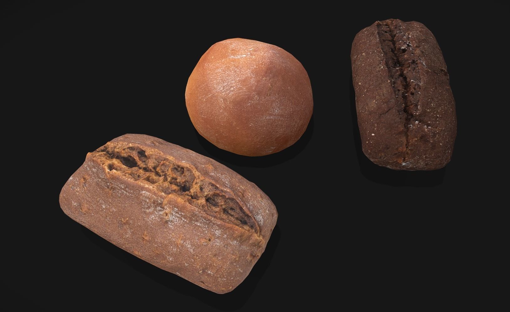 Bread group - 3 Photoscaned breads Low-poly 3D model_2