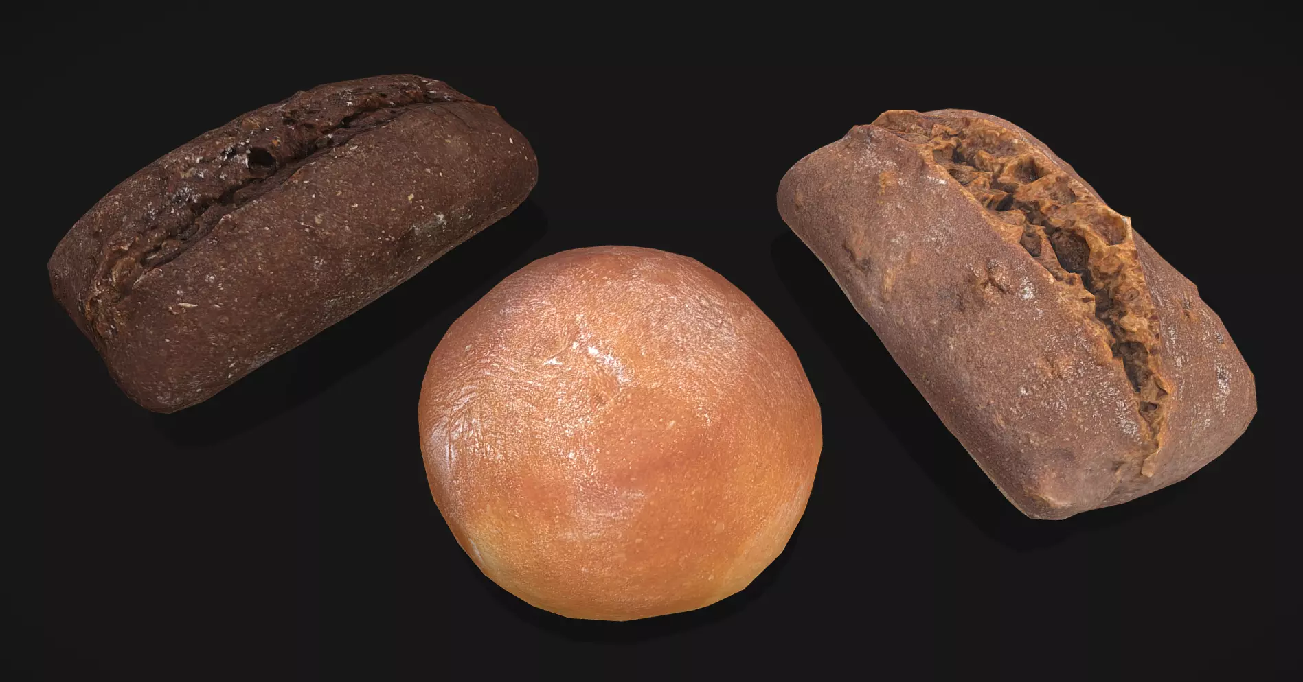 Bread group - 3 Photoscaned breads Low-poly 3D model_0