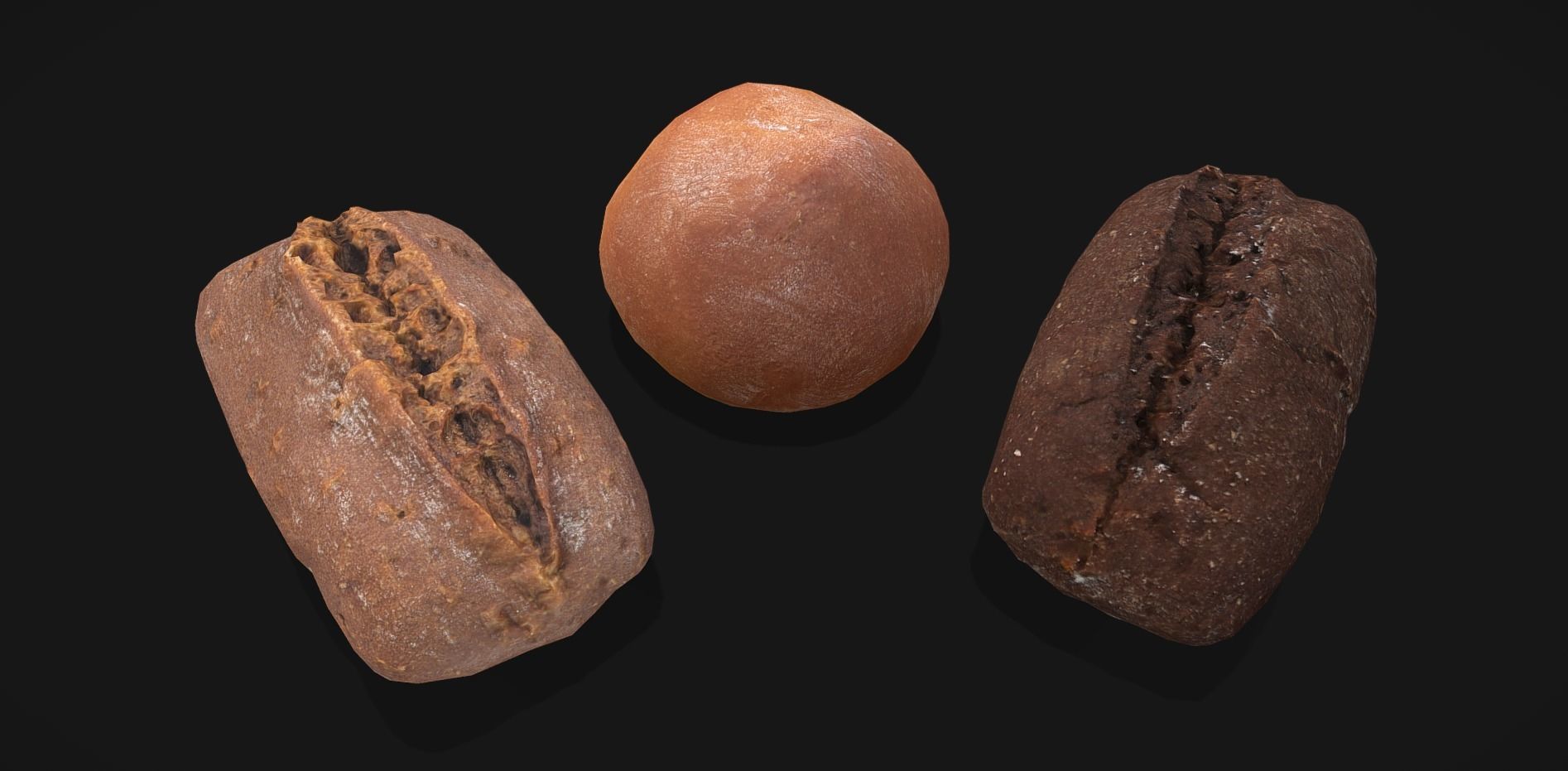 Bread group - 3 Photoscaned breads Low-poly 3D model_1