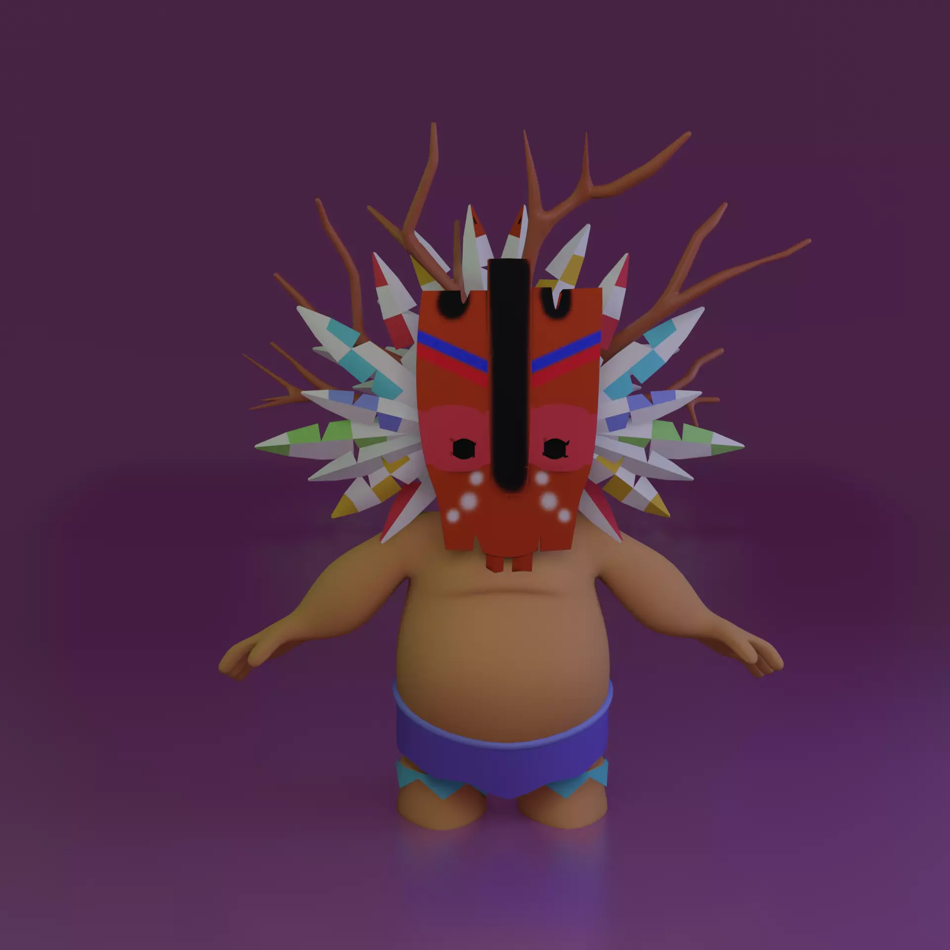 lowpoly charcter toy with indian headdress Free low-poly 3D model