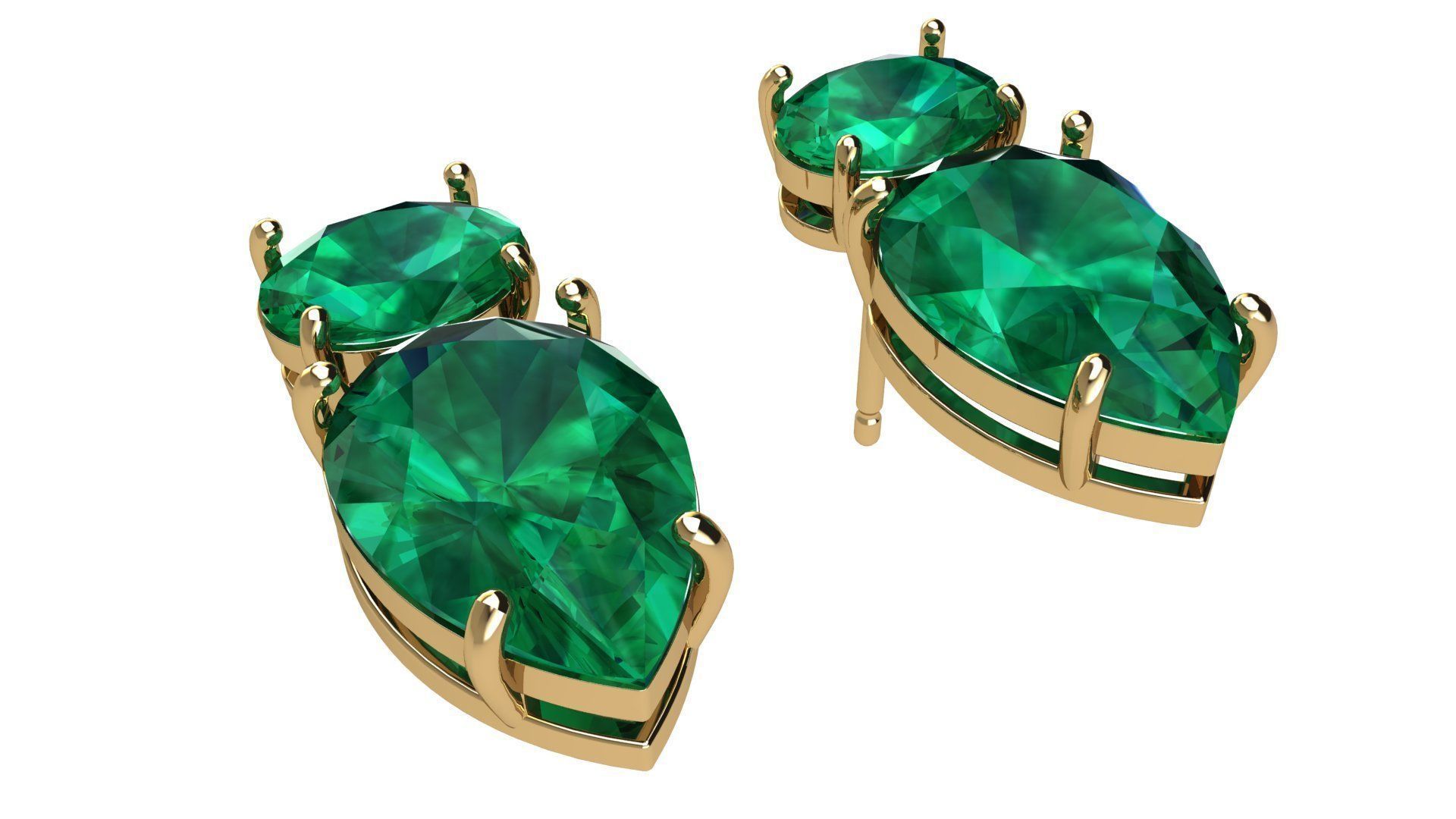 Earrings with Oval and Pear Gems 3D print model_2