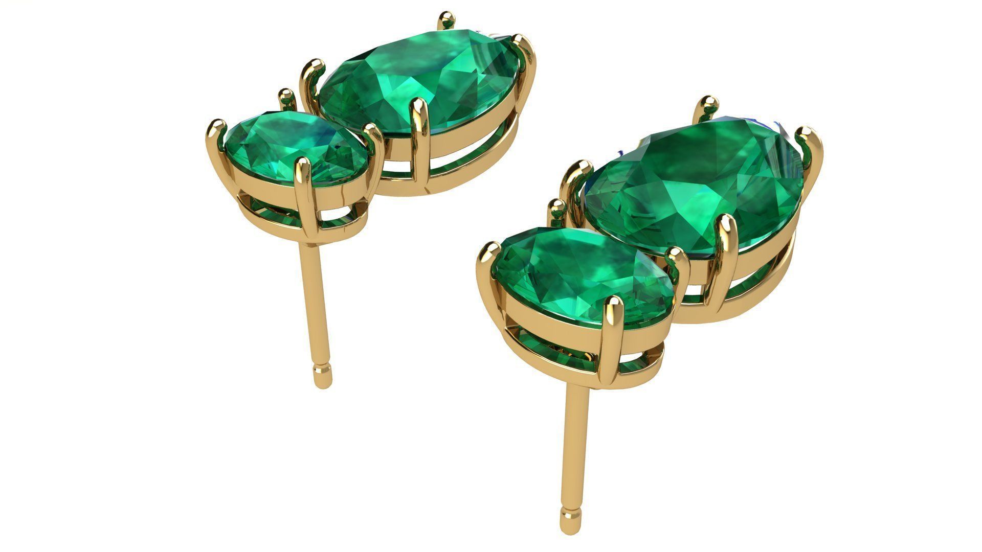 Earrings with Oval and Pear Gems 3D print model_3