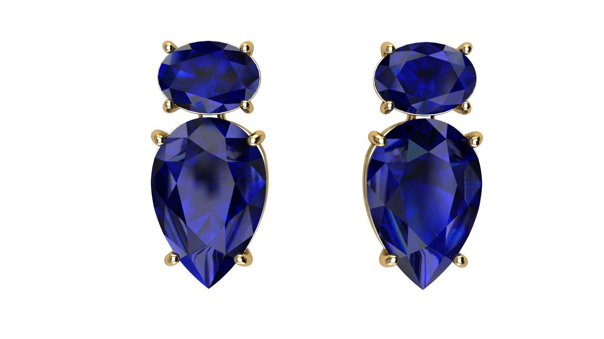 Earrings with Oval and Pear Gems 3D print model_9