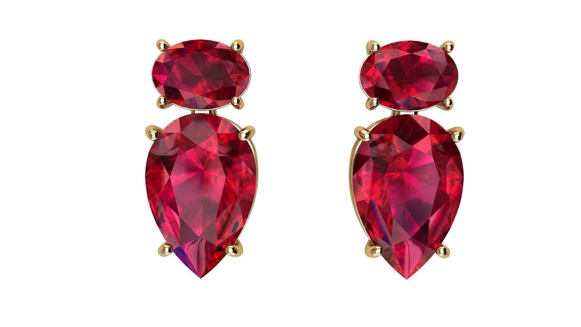 Earrings with Oval and Pear Gems 3D print model_8