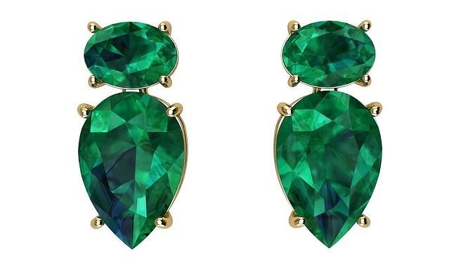 Earrings with Oval and Pear Gems 3D print model