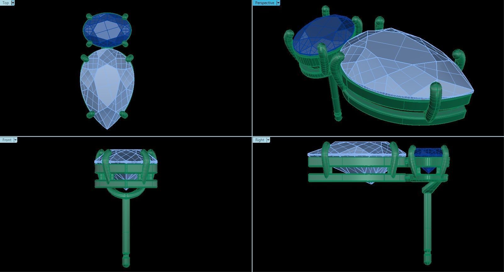 Earrings with Oval and Pear Gems 3D print model_1