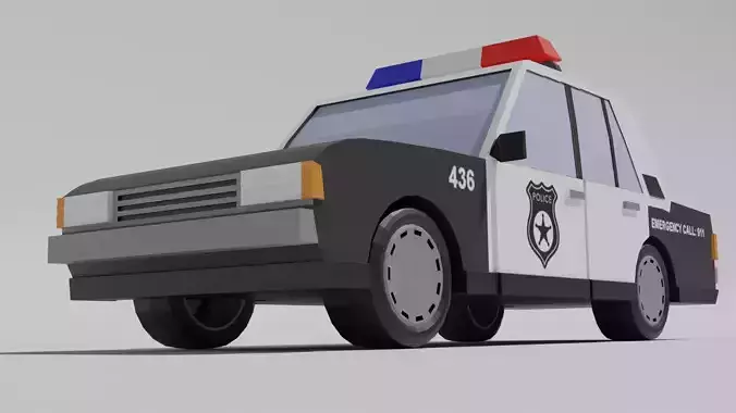 Low poly police car cartoon 80s style Low-poly 3D model