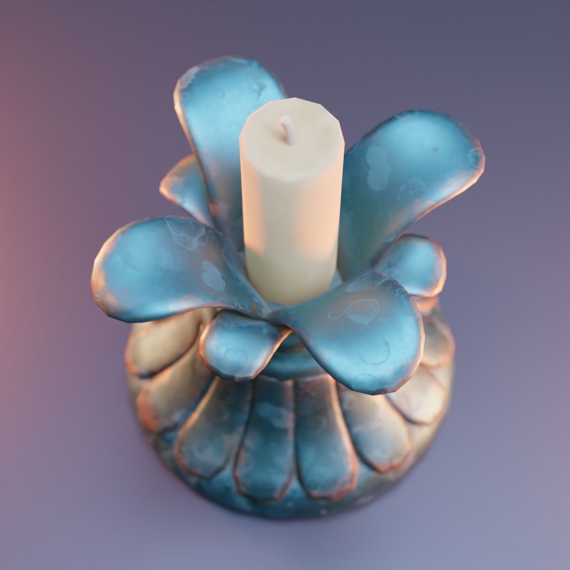 Candle holder with flower Low-poly 3D model_3