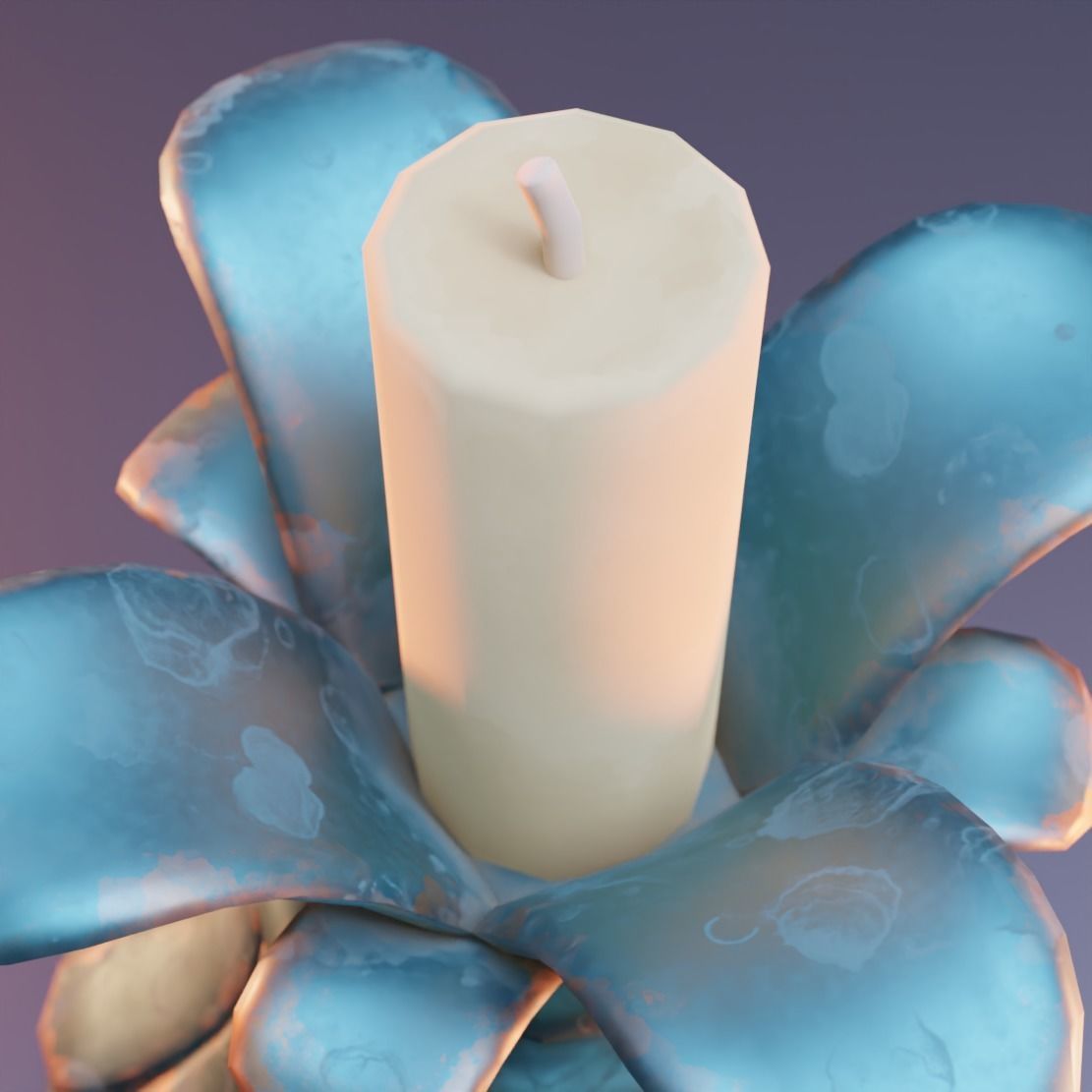 Candle holder with flower Low-poly 3D model_4