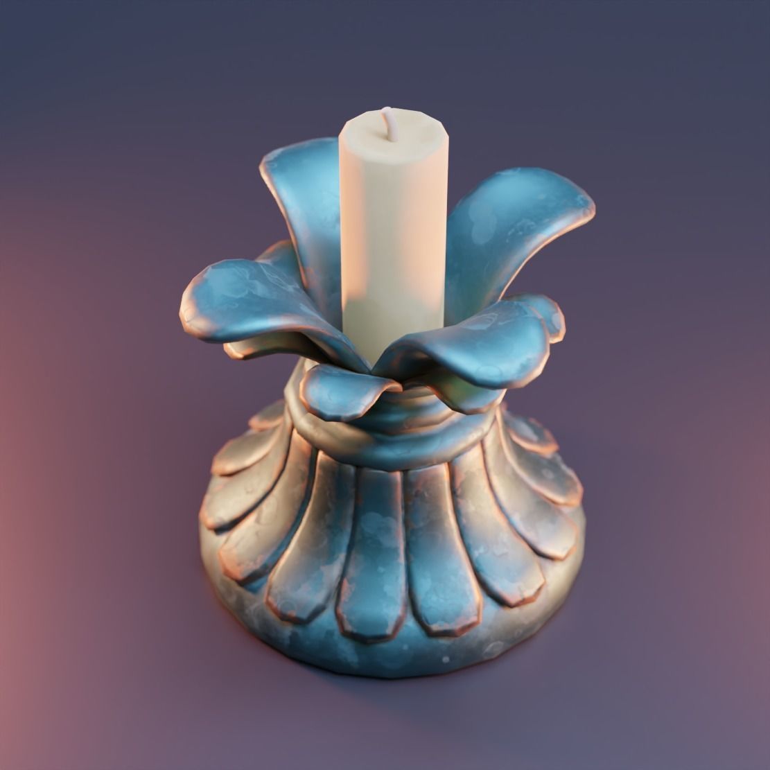 Candle holder with flower Low-poly 3D model_1