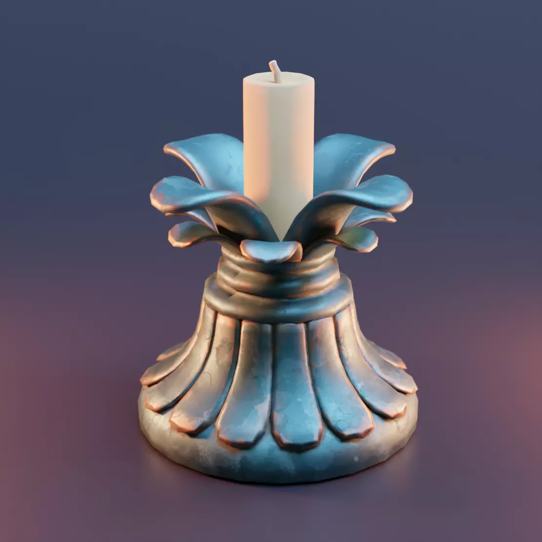 Candle holder with flower Low-poly 3D model_0