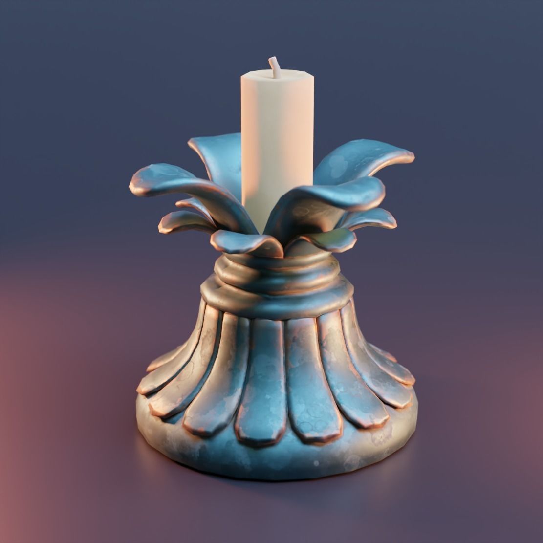 Candle holder with flower Low-poly 3D model_2
